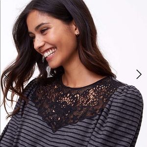 The Loft Striped Lace Yoke Swing Dress